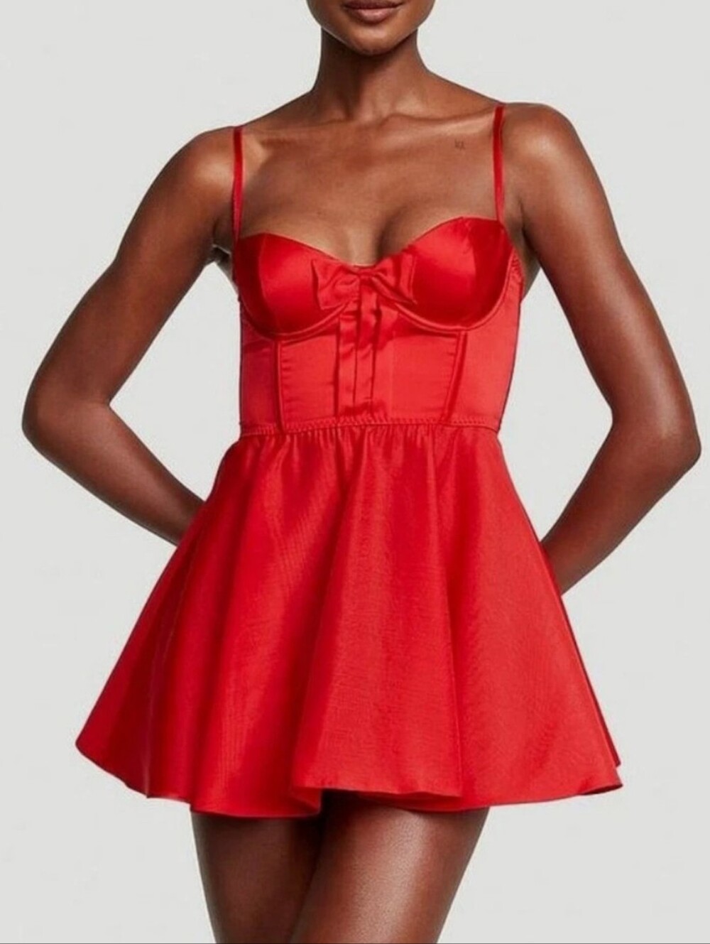 Victoria's Secret Corset Bustier Satin Flared Chemise in Lipstick Red Size M